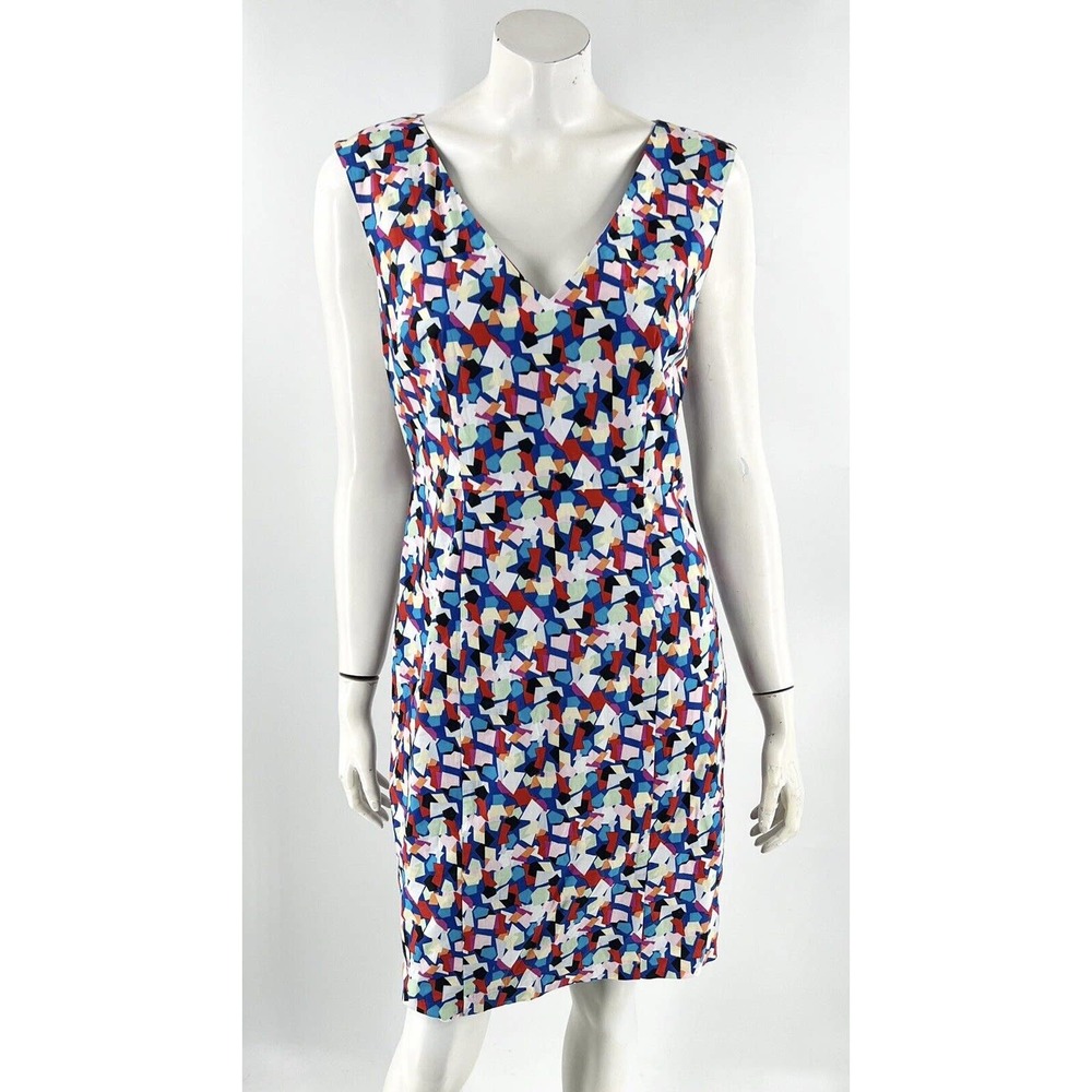 Tracy Reese Plenty Sheath Dress Size 10 Blue Red Cutout Back Cap Sleeve Womens